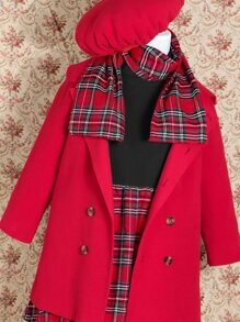 小女童格子呢圖案連衣裙和外套和圍巾 - 彩色 - 查看 3