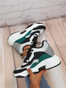 Color Block Lace-up Front Wedge Sneakers - Multicolor - View 3