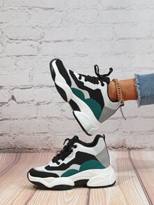 Color Block Lace-up Front Wedge Sneakers - Multicolor - View 2