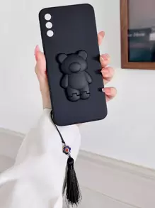 Bear Decor Phone Case With Lanyard - Black - View 1