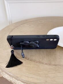 Bear Decor Phone Case With Lanyard - Black - View 2