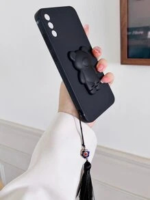 Bear Decor Phone Case With Lanyard - Black - View 3