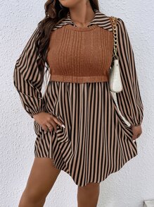 Flirla Plus Striped Print 2 In 1 Dress - Multicolor - View 1