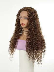 蕾絲前長款捲髮人造假髮 - Light Brown - 查看 4