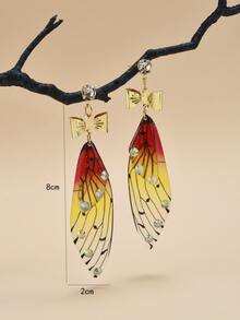 Pendientes largos con diseño de diamante de imitación ala - Multicolor - Ver 3