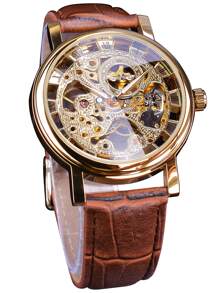 T-WINNER 1pc Men Skeleton Mechanical Watch - Gold - View 1