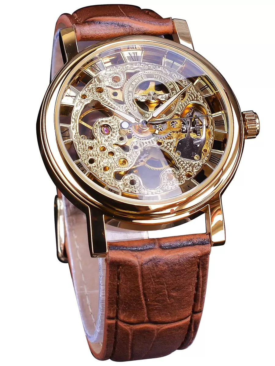 T-WINNER 1pc Men Skeleton Mechanical Watch - Gold - View 1