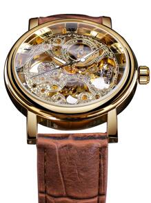 T-WINNER 1pc Men Skeleton Mechanical Watch - Gold - View 2