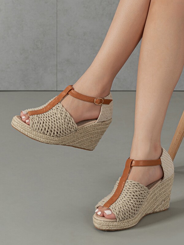 Weave Detail Peep Toe Espadrille Wedge Court Shoes SHEIN USA