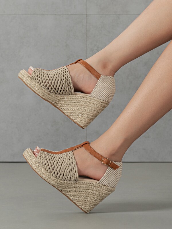 Weave Detail Peep Toe Espadrille Wedge Court Shoes SHEIN USA