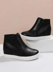 Minimalist Side Zip Wedge Sneakers - Black - View 2