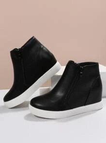 Minimalist Side Zip Wedge Sneakers - Black - View 3