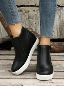Minimalist Side Zip Wedge Sneakers - Black - View 4