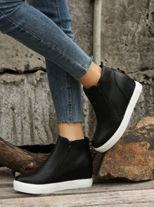 Minimalist Side Zip Wedge Sneakers - Black - View 5