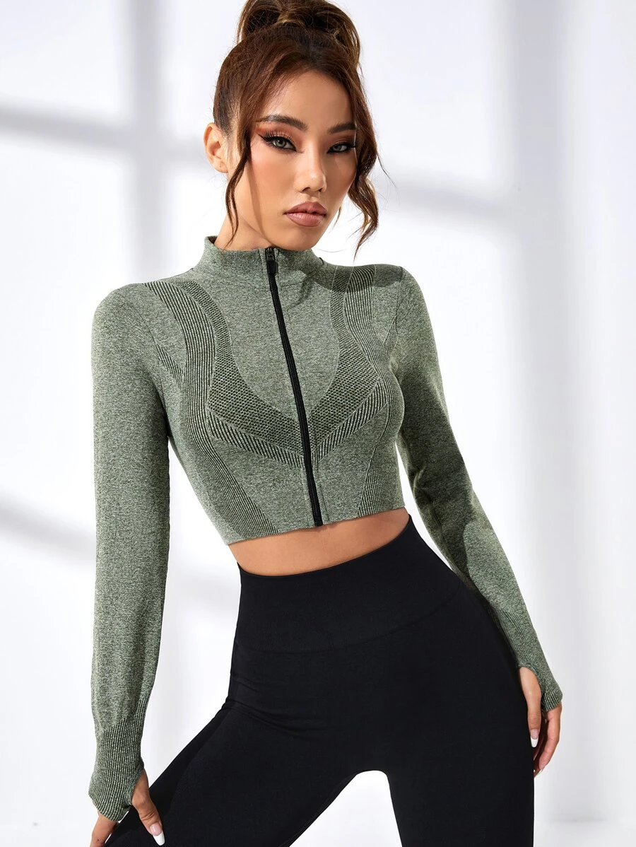 Seamless Zip Up Sports Jacket - Mint Green - View 1