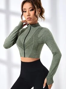 Seamless Zip Up Sports Jacket - Mint Green - View 3