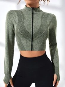 Seamless Zip Up Sports Jacket - Mint Green - View 5