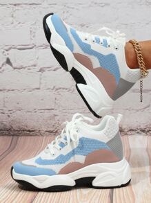 Zapatillas deportivas cuña de color combinado con cordón delantero - Multicolor - Ver 2