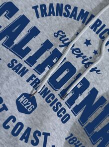 INAWLY Letter Graphic Kangaroo Pocket Drawstring Thermal Hoodie - Light Grey - View 3