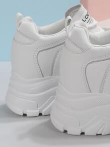 Letter Graphic Lace-up Front Wedge Sneakers - White - View 3