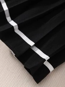 SHEIN Tween Girl Letter Pattern Striped Trim Jacket & Pleated Skirt & Camisole - Black and White - View 3