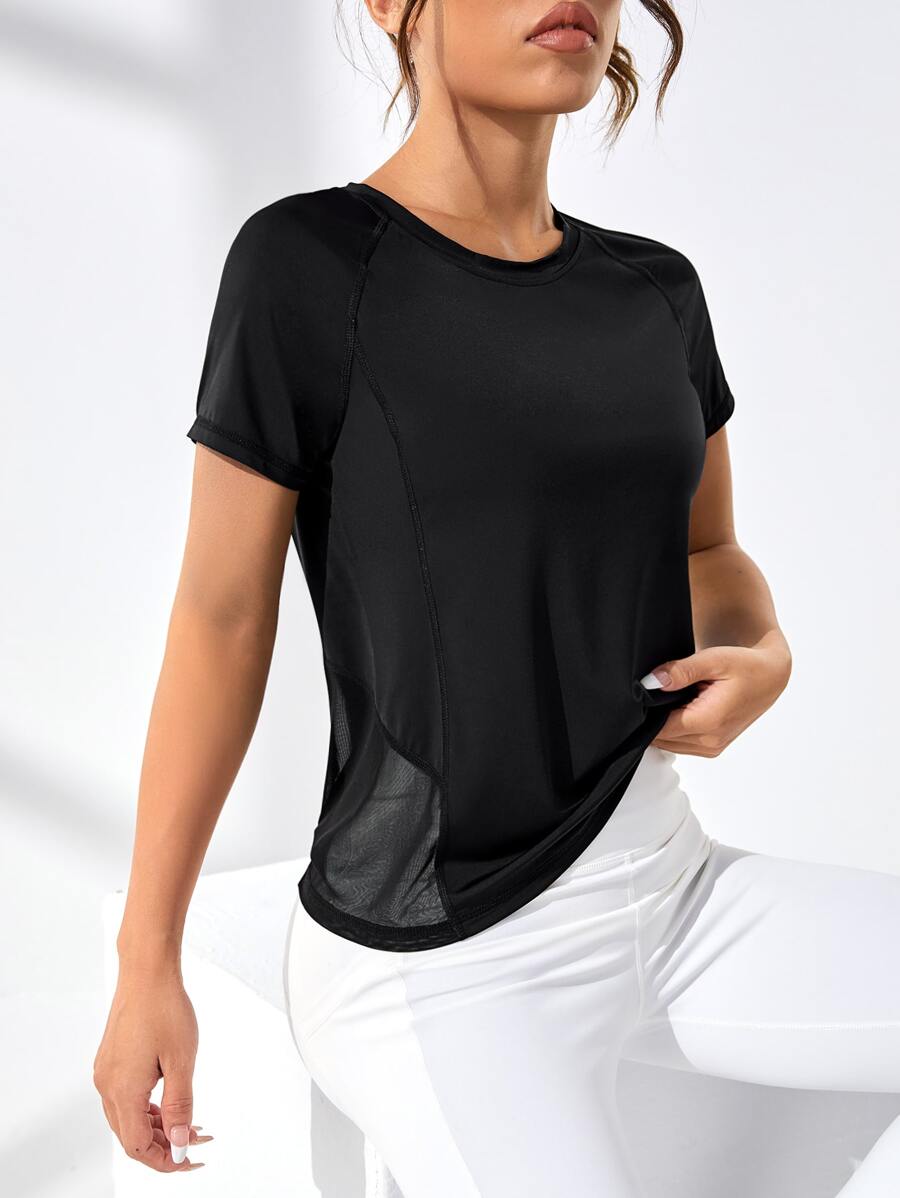 Easithlete قميص رياضي للنساء بأكمام راجلان من الشبكة المتباينة - الأسود - مشاهدة 1