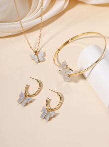 4 piezas Set joya con diseño de mariposa - Amarillo Oro - Ver 4