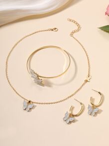 4 piezas Set joya con diseño de mariposa - Amarillo Oro - Ver 6