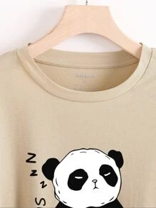 Camiseta panda con con estampado de letra - Caqui - Ver 3