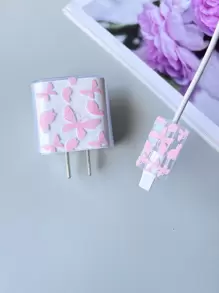 2pcs Butterfly Printed Protective Case Set Compatible With Apple Original Charger, Including Anti-Breakage 20W Quick Charger And 18W Data Line, Fashionable For Women Cable Protector, Charger Protector