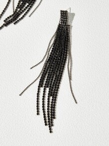 Rhinestone Tassel Drop Earrings - Black - View 3