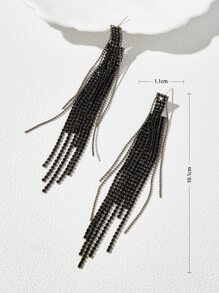 Rhinestone Tassel Drop Earrings - Black - View 4