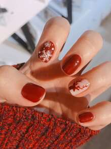 ROMWE Christmas 24pcs Short Square Deer Pattern Fake Nail - Multicolor - View 1