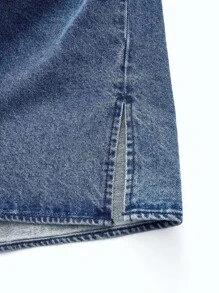 SHEINBlues High Low Denim Shirt - Medium Wash - View 13