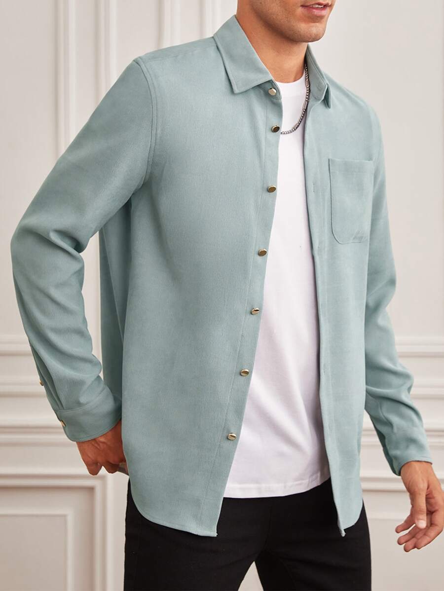 Manfinity NXTstreet 宽松男式贴袋长袖休闲衬衫 - 薄荷綠 - 查看 1