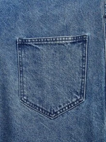 SHEINBlues High Low Denim Shirt - Medium Wash - View 12