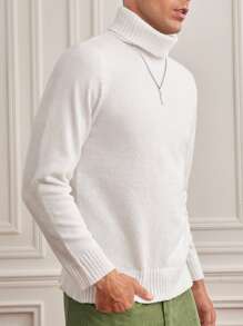 Manfinity Men 1 PC Turtleneck Solid Jumper - White - View 1