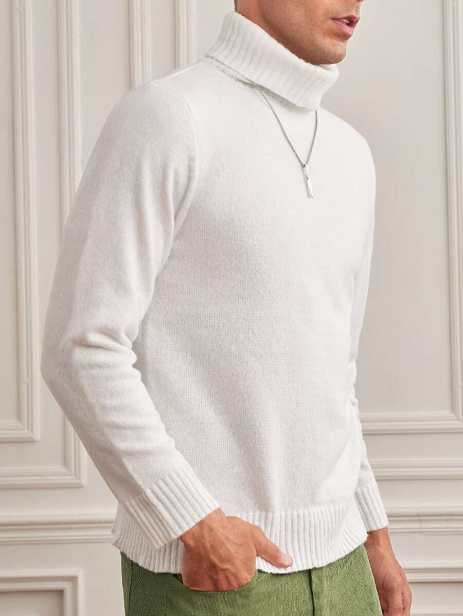Manfinity Men 1 PC Turtleneck Solid Jumper - White - View 1