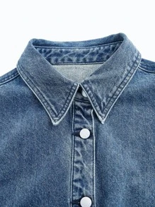 SHEINBlues High Low Denim Shirt - Medium Wash - View 11