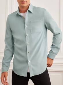 Manfinity NXTstreet 宽松男式贴袋长袖休闲衬衫 - 薄荷綠 - 查看 5