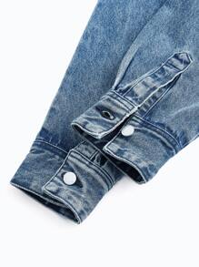 SHEINBlues High Low Denim Shirt - Medium Wash - View 10