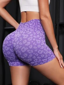 Yoga Trendy Quần Shorts Thể thao Nữ Xù In hoa Báo - Màu tím - Xem 5