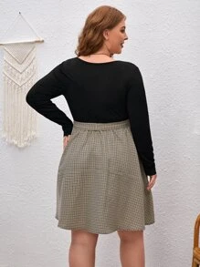 SHEIN Clasi 大碼格紋印花繫腰帶連衣裙 - 彩色 - 查看 2