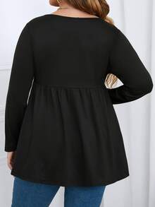 SHEIN Clasi Plus Contrast Glitter Ruched Sweetheart Neck Tee - Black - View 2