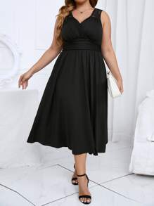 SHEIN Clasi Vestido con encaje de muslo con abertura fruncido - Negro - Ver 5