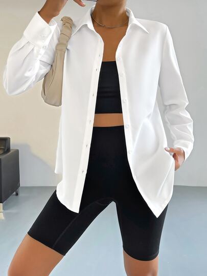 SHEIN EZwear Casual Versatile Solid Color Long Sleeve Shirt