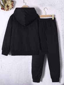 女孩蝴蝶圖案拉鏈連帽衫和運動褲 - 黑色 - 查看 2