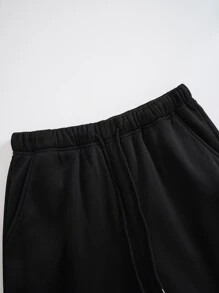 Men Kangaroo Pocket Thermal Lined Drawstring Hoodie & Joggers - Black - View 3