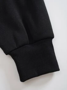 Men Kangaroo Pocket Thermal Lined Drawstring Hoodie & Joggers - Black - View 8