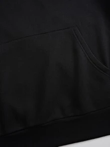 Men Kangaroo Pocket Thermal Lined Drawstring Hoodie & Joggers - Black - View 11